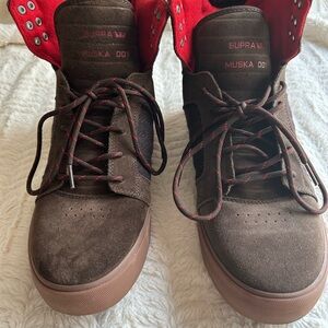 Supra Skytop Brown Sneakers with Suede Finish and Padded Collar